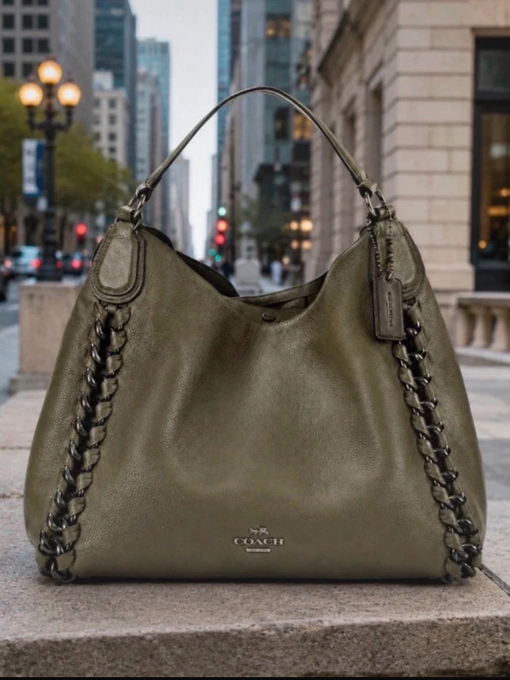 Coach Jumbo Edie Whiplash Leather Shoulder Bag 35819 Olive Green